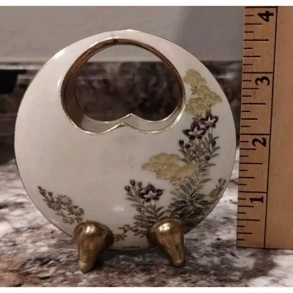JAPANESE Late Meiji Period Antique SMALL SATSUMA MOON Gold Floral Flask Vase